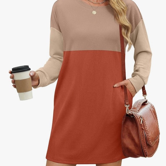 Elegant Long Sleeve Colorblock Dress - Picture 2 of 2
